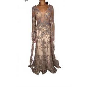 NEW MAMBO COUTURE fitted gown with detachable cape in bronze/multi